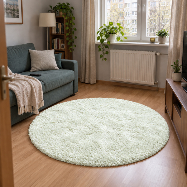 Okrúhly koberec Shaggy 150x150 cm, biely - plyšový, mäkký do obývačky a spálne