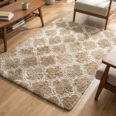 Dywan do salonu shaggy DECOR antypoślizgowy miękki puszysty modny 80x150, khaki