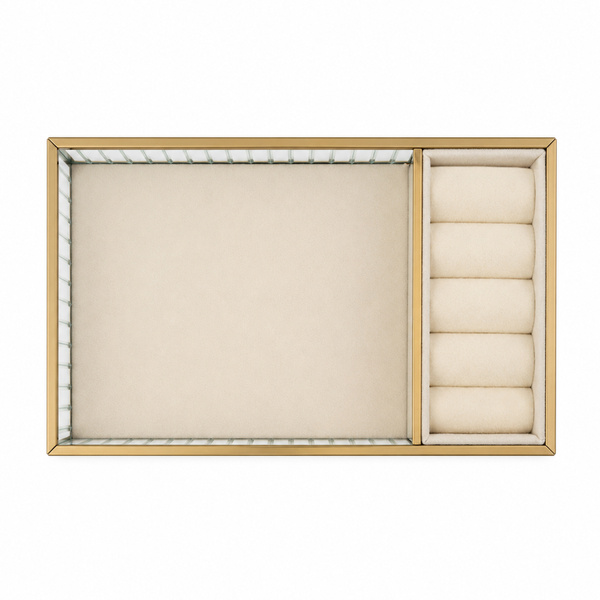 Szklana szkatułka na biżuterię 26x13x4cm organizer pudełko welurowa beżowa