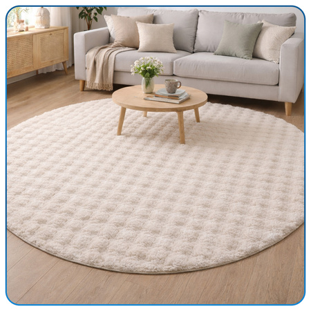 Dywan okrągły Rabbit Bubble 120 cm - miękki puszysty dywan do salonu i sypialni - beżowy