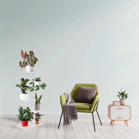 KWIETNIK Metalowy duży stojący stojak na kwiaty rośliny 6 donic 97cm XL, biały