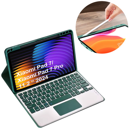 Puzdro s klávesnicou na Xiaomi Pad 7 / Pad 7 Pro 11.2 na stylus / Xiaomi Pad 7 Pro, zelené - ochranné so stojanom