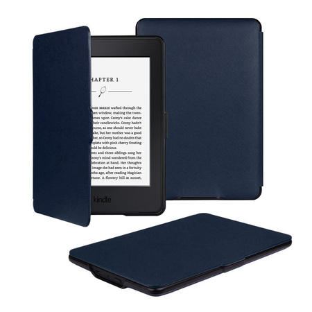 Etui do Kindle Paperwhite 1 2 3, granatowe - ochronne z podstawką, dostęp do portów i przycisków