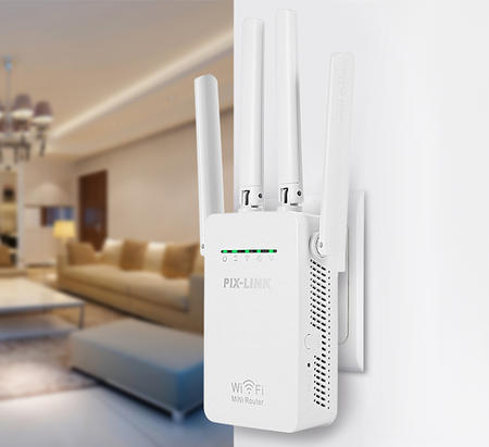 Wzmacniacz sygnału Wi-Fi Repeater Router PIX-LINK (Czarny)