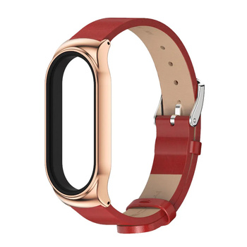 Pasek skórzany do Xiaomi Mi Band 8 bransoleta eko gumowe obejmy różowe, różowy złoto - wymienny