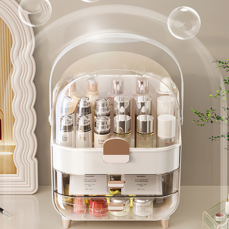 Large set of 3 ARIA acrylic cosmetic organizers with drawers multi-level white design