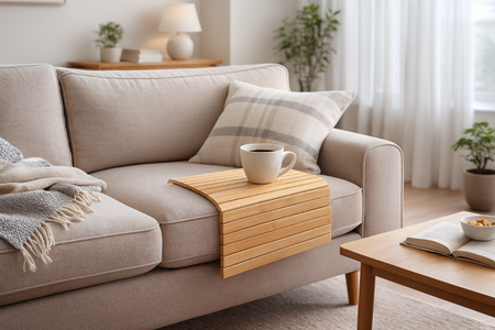 PODŁOKIETNIK na sofę kanapę podkładka nakładka elastyczna taca bambusowa, brązowy