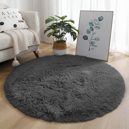 Dywan okrągły Shaggy antypoślizgowy do salonu miękki pluszowy 200x200 XXL, ciemnosrebrny