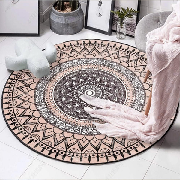 Dywan okrągły Novo 160x160 cm, beżowy Aztecki - pluszowy do salonu