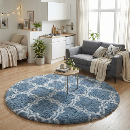 Dywan okrągły do salonu shaggy DECOR antypoślizgowy miękki puszysty 120x120 Silver Lantern
