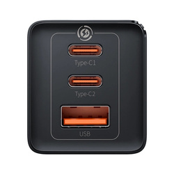 Rýchla nabíjačka sieťová GaN 2xUSB C 1xUSB 65W Baseus GaN5 Pro + kábel USB C USB C 100W, čierny