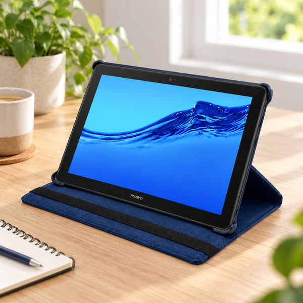 Etui obrotowe do Huawei MediaPad T5 10 10.1 z klapką i podstawką - granatowe