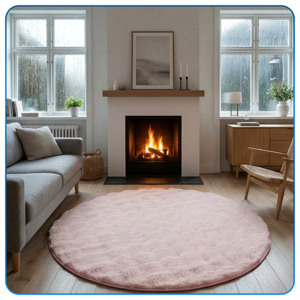 Dywan okrągły Rabbit Bubble 80 cm, różowy - pluszowy, miękki do salonu i sypialni