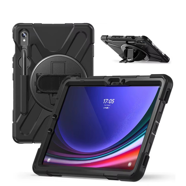 Etui pancerne z uchwytem do Galaxy Tab S10 Lite 10.9/ S10 FE/ S9 FE/ S9/ S8/ S7, ochronne z podstawką, czarne