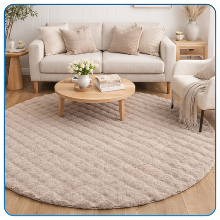 Dywan okrągły Rabbit Bubble 120 cm, beżowy - pluszowy, miękki do salonu i sypialni