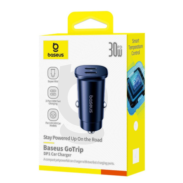 Nabíjačka automobilová Baseus GoTrip 2 x USB-C 30W, čierna