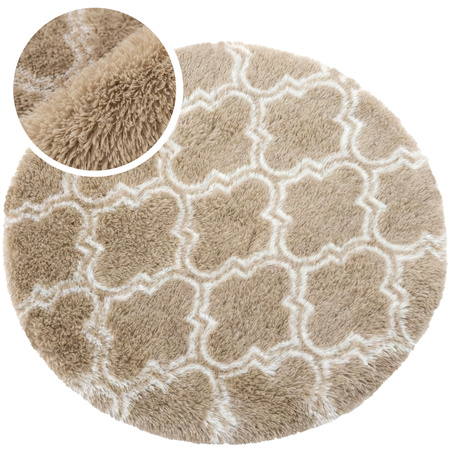 Dywan okrągły do salonu shaggy DECOR antypoślizgowy miękki puszysty 140x140 Khaki Lantern