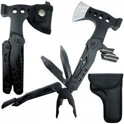 Wielofunkcyjny Multitool Narzędzie siekiera szczypce Survivalowy scyzoryk, czarny