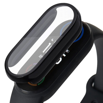 Etui 2w1 ze szkłem hartowanym do Xiaomi Mi Band 8, czarne - ochronne z podstawką, dostęp do portów i przycisków