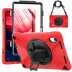 Puzdro Shockproof s držiakom na Lenovo Tab M11 10.95, červené - ochranné so stojanom, prístup k portom a tlačidlám