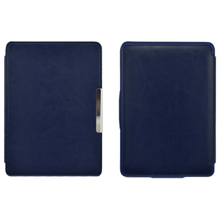 Etui Smart Skóra do Kindle Paperwhite 1 2 3, granatowe - ochronne z podstawką, dostęp do portów i przycisków
