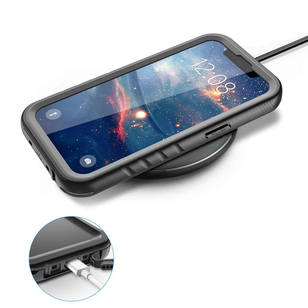 Etui wodoodporne IP68 360 do iPhone 13, czarne - ochronne z podstawką, dostęp do portów i przycisków