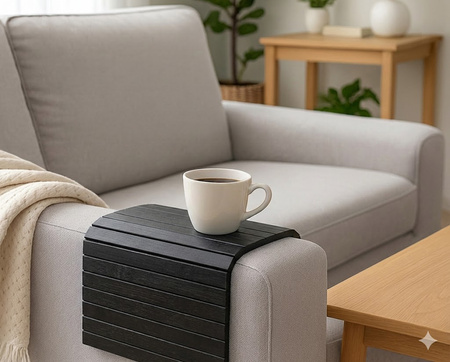 Podłokietnik na sofę kanapę podkładka nakładka elastyczna taca bambusowa (Czarny)