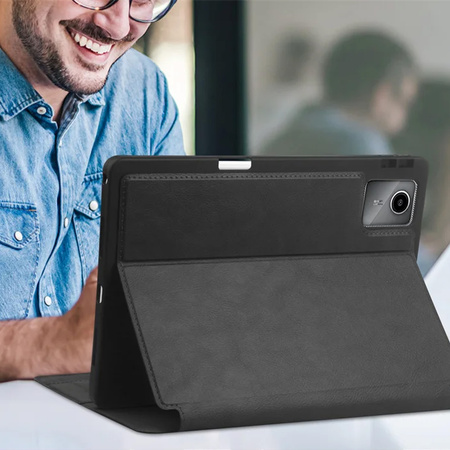 Puzdro kožené z vreckami karty na Lenovo Tab M11 / M11 10.95, čierne - ochranné so stojanom