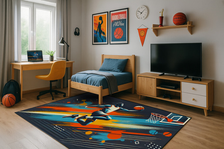 3D gaming carpet Strado BasketBall 140x200 cm modern with sports theme for youth room