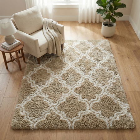 Dywan do salonu shaggy DECOR antypoślizgowy miękki puszysty modny 200x250 Khaki Lantern