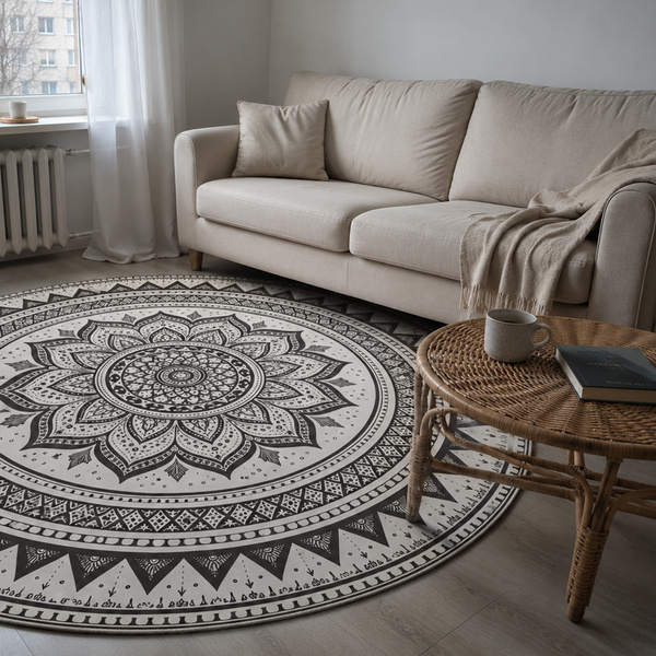 Dywan okrągły Mandala do salonu 160x160 orientalny NOVO antypoślizgowy
