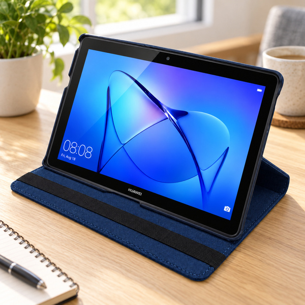 Etui obrotowe do Huawei MediaPad T3 10 9.6 z klapką i podstawką - granatowe
