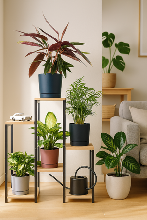 PANORAMA 6 level metal standing flower stand - elegant flower and plant stand OAK