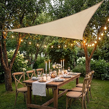 Żagiel przeciwsłoneczny szary trójkątny 3,6m ochrona UV wodoodporny +lina