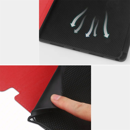 Puzdro kožené z vreckami na Lenovo Tab M11 10.95, červené - ochranné so stojanom, prístup k portom a tlačidlám