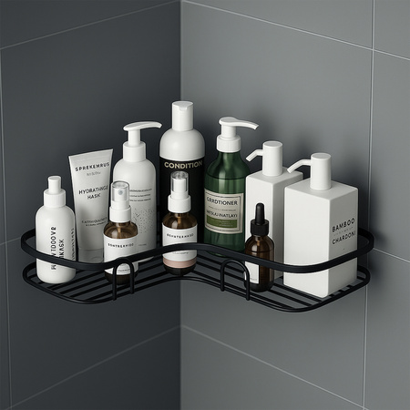 Półka łazienkowa narożna pod prysznic na kosmetyki wisząca ścienna, czarna