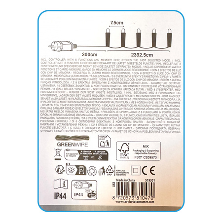 Lampki choinkowe 320 LED białe ciepłe wewnętrzne zewnętrzne 27m TIMER IP44