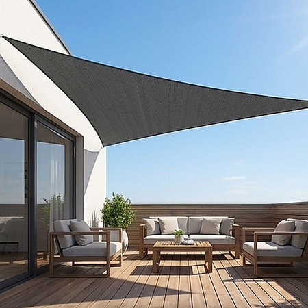 Żagiel przeciwsłoneczny szary trójkątny 3,6m ochrona UV wodoodporny +lina