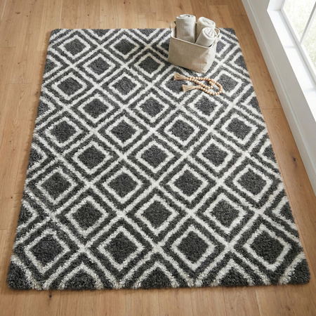 Dywan do salonu shaggy DECOR antypoślizgowy miękki puszysty modny 80x150 Black Cube