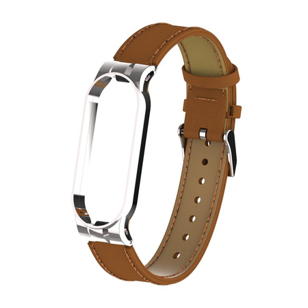 Pasek skórzany opaska do Xiaomi Mi Band 8 bransoleta eko gumowe obejmy, srebrny
