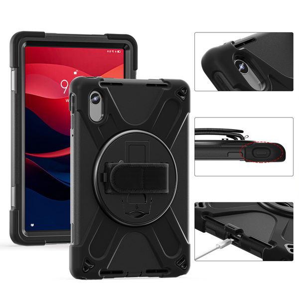 Puzdro Shockproof s držiakom na Lenovo Tab M11 10.95, čierne - ochranné so stojanom, prístup k portom a tlačidlám