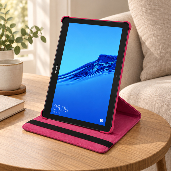 Etui obrotowe do Huawei MediaPad T5 10 10.1 z klapką i podstawką - różowe