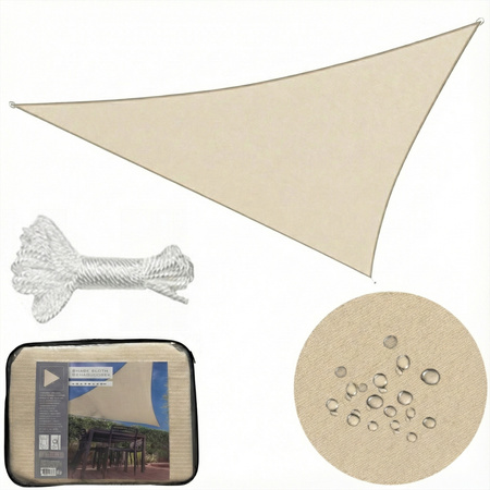 Żagiel przeciwsłoneczny szary trójkątny 3,6m ochrona UV wodoodporny +lina