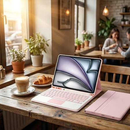 Etui z klawiaturą do iPad Air 11 M3 2025 / Air 11 M2 2024 Gen 7, różowe - ochronne z podstawką