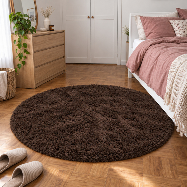 Shaggy Strado 80x80 DarkCoffee round rug (Dark brown)