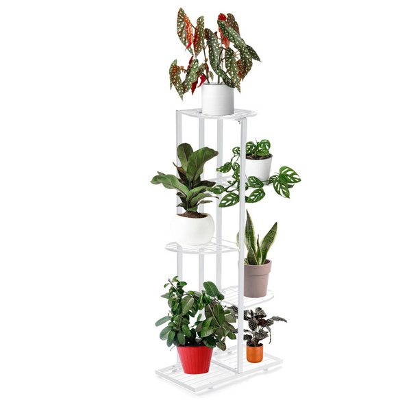 Kwietnik Metalowy duży stojący stojak na kwiaty rośliny 6 donic 97cm, biały