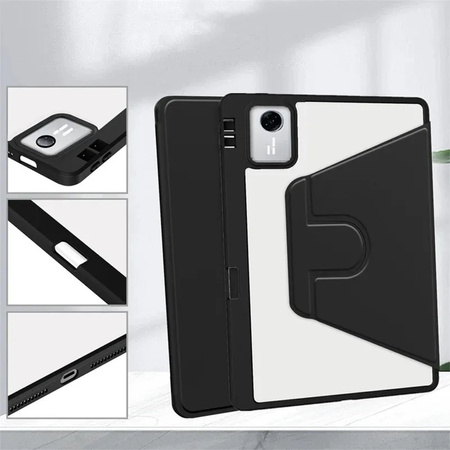 Puzdro otočné Clear na Lenovo Idea Tab 11 2025, čierne - ochranné so stojanom