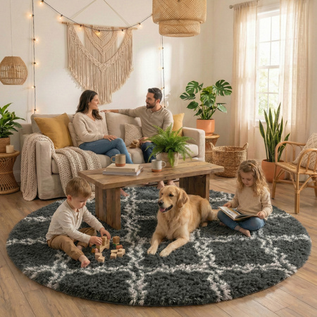 Dywan okrągły do salonu shaggy DECOR antypoślizgowy miękki puszysty 120x120 Grey Lantern