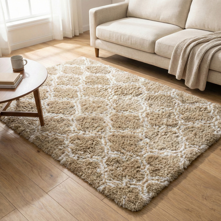 Dywan do salonu shaggy DECOR antypoślizgowy miękki puszysty modny 200x250 Khaki Lantern