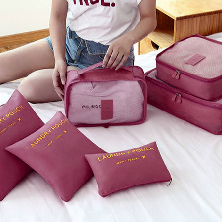 Travel clothes storage set laundry nets 6pcs. (Red)